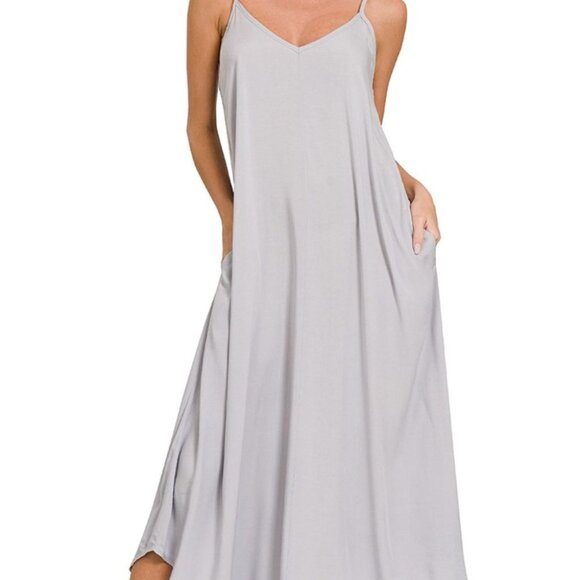 Zenana Outfitters Dresses & Skirts - Zenana Woven Arc Hem Cami Dress With Flowy Pockets